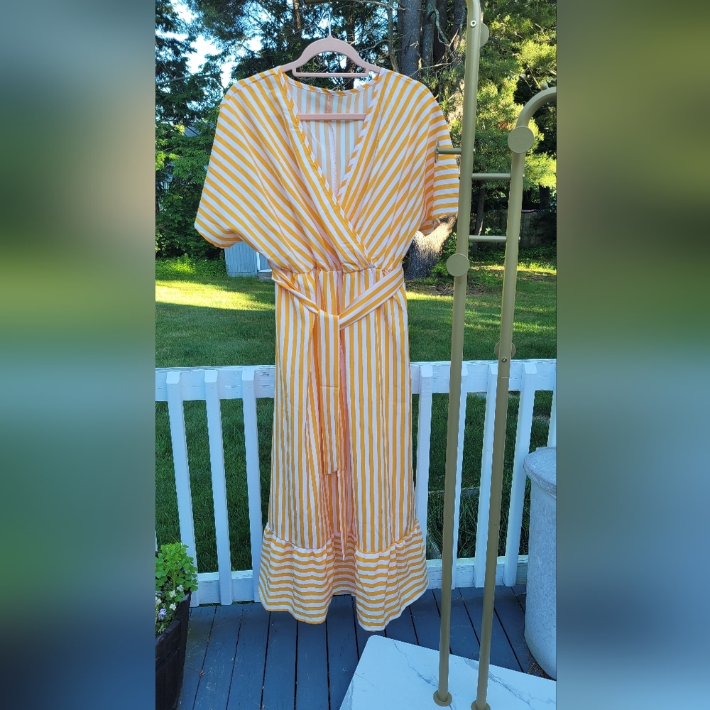Orange & White Striped Midi Sundress